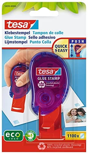 Image of tesa Glue Stamp - Adhesive Solution for Fast Gluing of Paper, Cardboard and Photos - 1,100 Double-Sided Adhesive Dots - Eco-Friendly Packaging