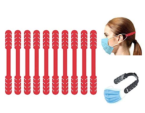 Image of TBOC Mask Extension Strap - [Pack 10 Units] Adjustable Extender [Red] Anti-Tightening Holder Band for Ear Protection Decompression Ear-Loop Anti-Slip Extension Hook Silicone Earsaver with Grips