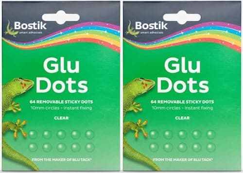 Image of 2 x Bostik Glue Dots Extra Strong Removable – Clear Adhesive Dots Crafts, Photos, Decorations, Office Use, Mess-Free, Instant Bond – 64 Per Pack, Double-Sided Sticky Dots, Easy Application - 128 Dots