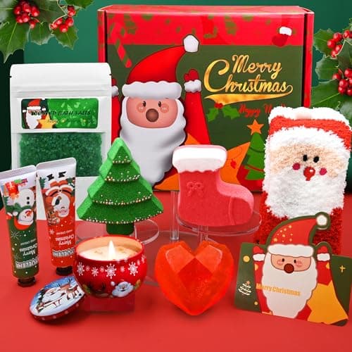 Image of Christmas Pamper Gifts for Women, Christmas Candle Bath Set Presents for Her, Xmas Secret Santa Gift Basket for Women Her Mom Wife Girlfriend Sister Grandma Coworker Boss Teacher