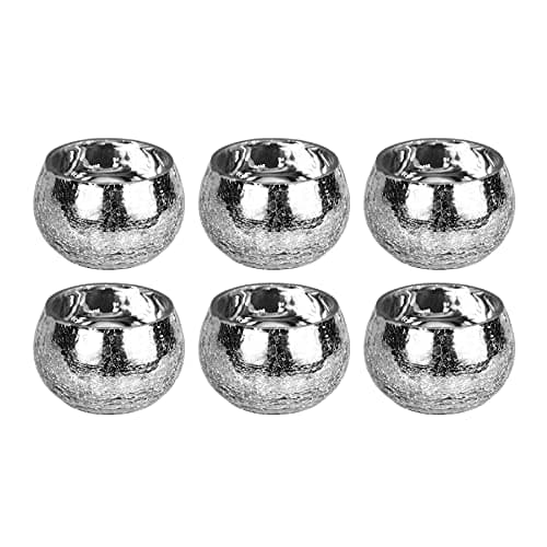 Image of Lucenté Mercury Silver Crackled Glass Candle Tealight Holders - Set of 6-6cm (H) x 8.8cm (Dia)