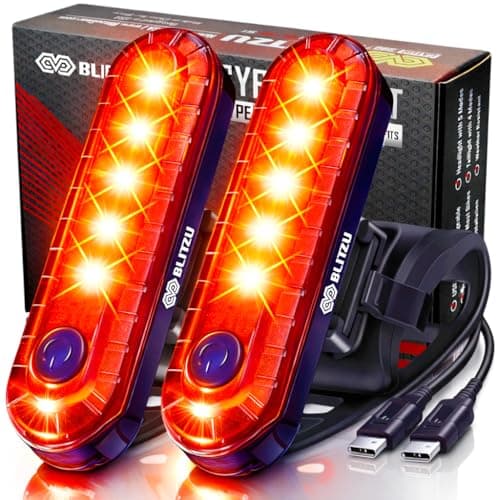 Image of 2025 BLITZU USB-C Rechargeable Bike Tail Light 2 Pack, Cyborg 120T Bright Red LED Bicycle Rear Light, Waterproof Helmet Lights, Cycling Flashlight Safety Reflectors Accessories, Fits Adult, Kids MTB