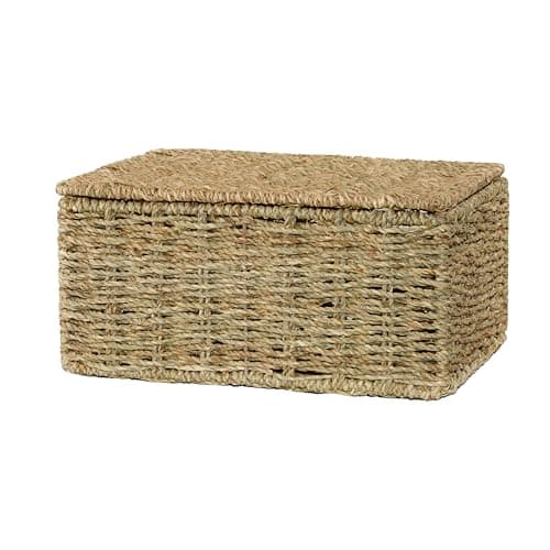 Image of Wickerfield Seagrass Woven Storage Basket and Gift Basket Hamper and Box With Lid for Home Storage of Shelve Bathroom Collection (Medium)