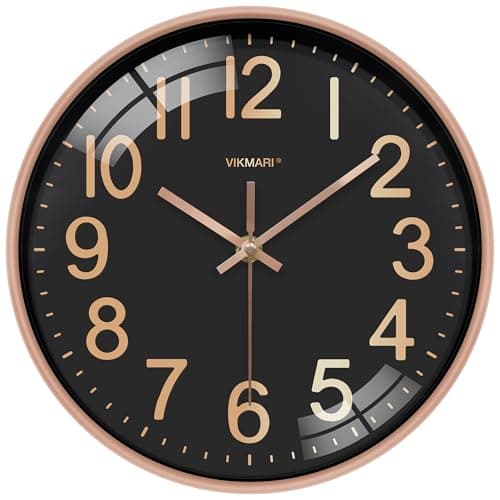 Image of VIKMARI 12 Inch Silent Wall Clock Modern Black & Gold Decorative Unusual for Living Room Kitchen Bedroom School Office Home