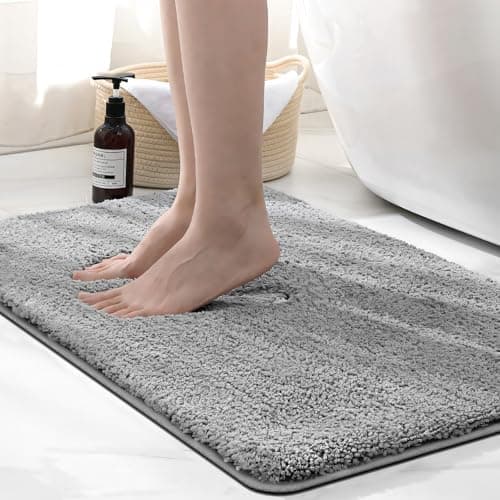 Image of wyewye Microfibre Bath Mat, 2cm Super Thick Bath Rug, Super Absorbent Bathroom Rug 50x80cm Grey