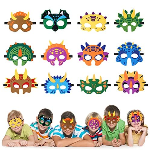 Image of URAQT Dinosaur Masks for Kids, 12 Pcs Felt Dinosaur Cosplay Mask, Dinosaur Costumes Felt Masks Animals Dinosaur Fancy Dress Up Eye Mask Toy Party Favors for Boys & Girls Party Bags Fillers