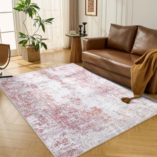 Image of Evitany Pink Abstract Rug, Large Rugs Living Room, Washable Non Slip Square Bedside Soft Rugs for Bedroom, Area Rug for Kitchen, Office, Kids Room, Lounge, Dining Room, 60x110cm