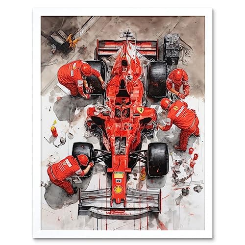 Image of Artery8 Grand Prix Race Car Wheel Change Aerial Shot Art Print Framed Poster Wall Decor 12x16 inch