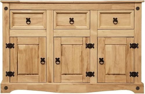 Image of Panana Corona 3 Doors Sideboard, Solid Waxed Pine Wood Natural, Mexican Pine Sideboard Dining Room Furniture (3 Door 3 Drawer)