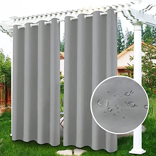 Image of Famibay 4 Panels Outdoor Curtains Waterproof Eyelet Blackout Outdoor Thermal Insulated Curtains Sun Shades Privacy Light Grey for Garden Patio Gazebo Pergola