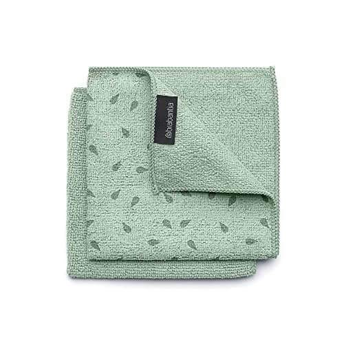 Image of Brabantia - Sinkside Microfibre Dish Cloths - Machine Washable - Absorbs 7 Times its Own Weight - for Cleaning Dishes & Countertops - Less Detergent Needed - Set of 2 - Jade Green