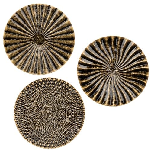 Image of Hollyone 12" Wall Décor Pack of 3 Metal Gold & Black Washed Starbursts Radial Plate Wall Art Modern Accent Hanging Wall Decorations for Home Bedroom Living Room Wall Sculptures
