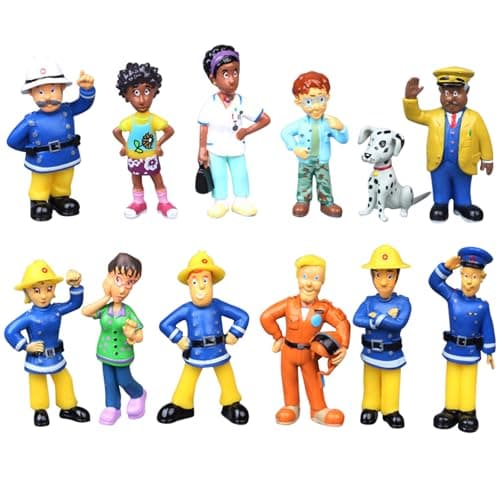 Image of EDLMKM 12 Pcs Firefighter Cake Toppers Mini Figures Set Birthday Party Supplies Cupcake Figurines Kid Birthday Cake Decorations Supplies for Party Decoration Suppliess, Fireman Sam Figures