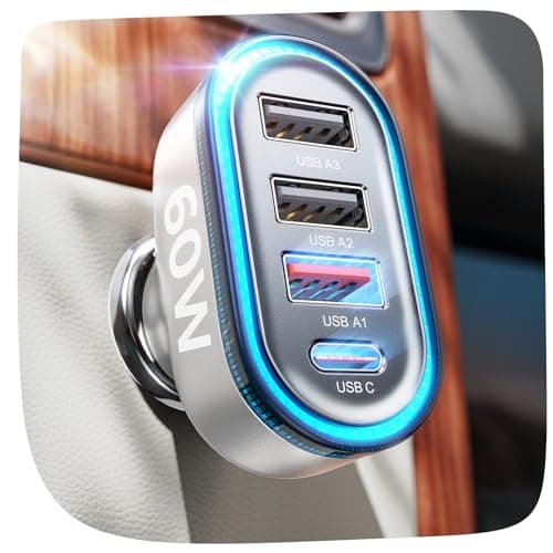 Image of LISEN 60W Car Charger Adapter - 4 Ports Fast Charger PD 36W & QC3.0 Multi Port Cigarette Lighter USB for iPhone 16 15 Pro Max Plus Samsung Galaxy S24 Ultra/S23 iPad, Silver