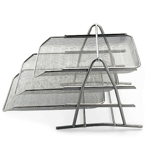 Image of ARA CHOICE 3 Tier Office Files Metal Mesh A4 Paper Document Holder Desk Top Organizer Tray Letter Desktop File Storage Filling Collection for Home & Use (Silver)
