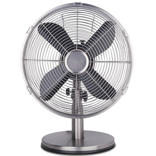 Image of Air Pro 12″ Desk Fan Portable 80° Oscillating Metal Table Fan for Instant Cooling with Adjustable Tilt & 4 Speed Settings, Compact Fan with Quiet Operation to use at Home Office or Bedroom