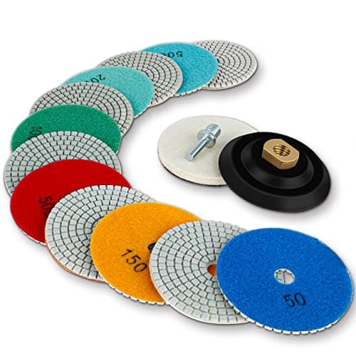 Image of 15PCS Diamond Polishing Pads Kit 4 Inch 100mm Wet/Dry Polishing Wheel Set for Granite, Marble, Concrete, Stone Mixed Grits 50-8000 with M14 Backing Pad & 8mm Drill Adapter for Angle Grinder & Drill