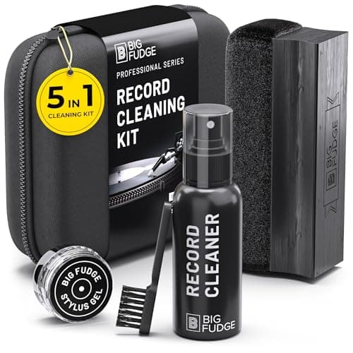 Image of BIG FUDGE Vinyl Record Cleaning Kit - 5-in-1 Incl. Velvet Cleaner Brush, Cleaning Fluid, Stylus Gel, Velvet Brush & Padded Storage Case - Professional Record Cleaner for Vinyl Records
