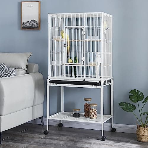 Image of Panana 136cm Large Bird Cage Parrot Cages Wide Flight Metal Animal Cage for Cockatiel Lovebird Budgie Parakeet Durable Frame With Perch Stand and Wheels (White)