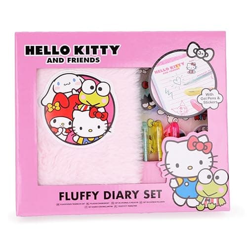 Image of Toyland® Hello Kitty And Friends Pink Fluffy Diary Set - Fluffy Diary, 3 Mini Gel Pens, And Stickers - Girls Stationery Gift Set - Diaries, Journals & Notebooks - Ages 3+