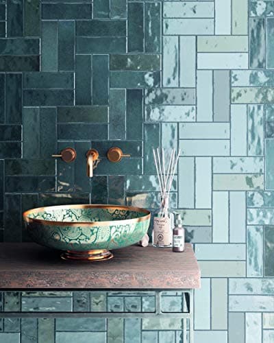 Image of Atlas Ceramics - Porcelain Gloss Tile - Versatile Laying Options - Bathroom & Shower Wall - Kitchen or Bathroom Splashback - Traditional Art - Nolita Marine 2.5 in X 7.8 in