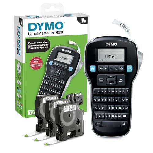 Image of DYMO Label Maker with 3 D1 Label Tapes | LabelManager 160 Portable Label Maker, QWERTY Keyboard, One-Touch Smart Keys, Easy-to-Use, for Home & Office Organization
