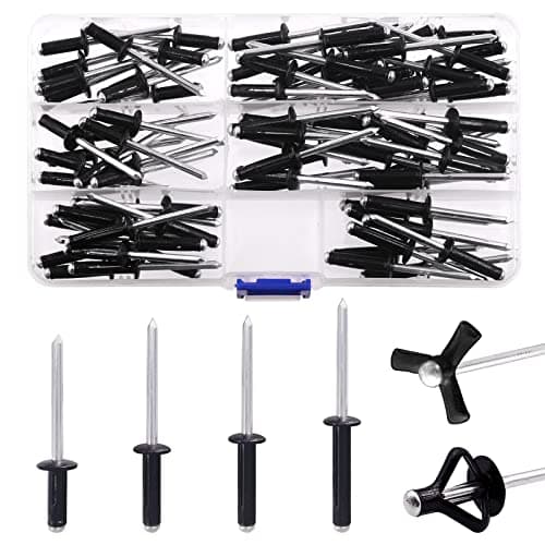 Image of Keadic 80Pcs Blind Rivet Assortment Set, 4 Sizes Pop Rivets Black Tri-fold Exploding Pop Rivets (9/16", 3/4", 13/16, 1"), Black Large Flange Blind Rivets Aluminum Pop Rivets for Metal Furniture