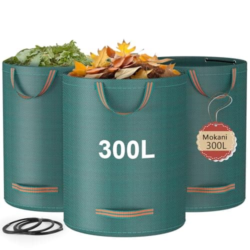 Image of Mokani Garden Waste Bags Heavy Duty with Handles, 300L x 3 Reusable Garden Sacks, Foldable Camping Recycling Bags for Leaf, Trash, Debris, Garden Rubbish Bags Waterproof