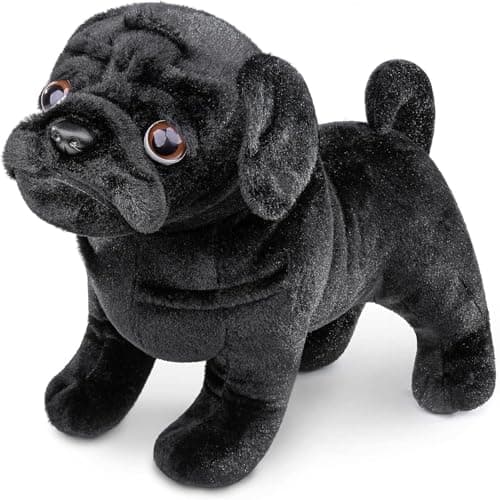 Image of capybaraflying Cute Simulated Pug Plush Toy, 30cm/11.8in Realistic Pug Soft Animal Toy, Hugable Bedroom Decor for Teenagers - Black