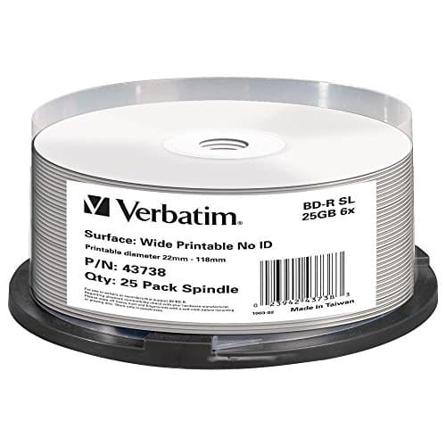 Image of Verbatim 43738 25GB BD-R SL Printable - 25 Pack Spindle