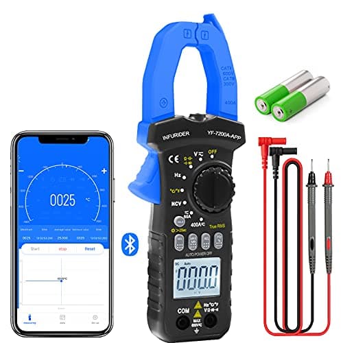 Image of INFURIDER Wireless Bluetooth Clamp Meter, YF-7200APP 6000 Counts Auto-Ranging Digital Voltmeter Ammeter Measures DC AC Volt Amp Ohm Clamp on Multimeter with Capacitance,Temp,Diode Tester