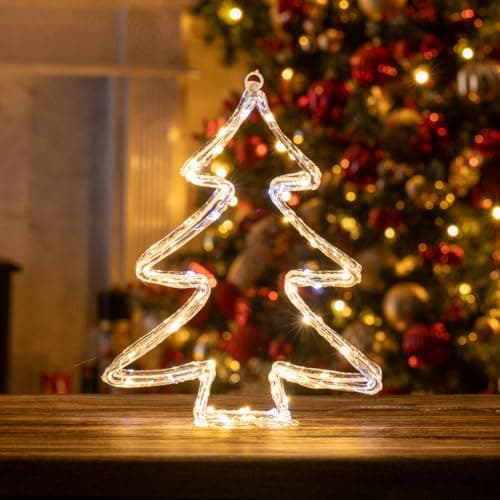 Image of The Christmas Workshop Acrylic LED Christmas Tree Light/Warm White Light Colour / 6 Hour Timer/Indoors & Outdoors Suitable/Hanging Christmas Decorations / 30 x 23cm (73509)