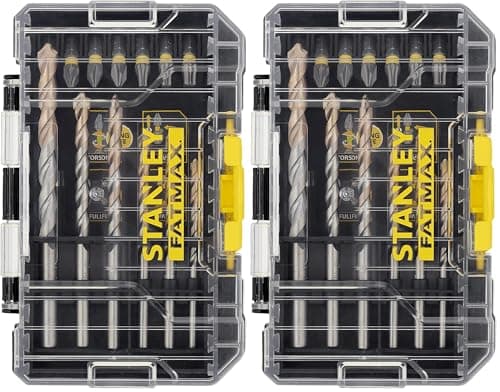 Image of STANLEY FATMAX Masonry and Impact Screwdriver Drilling Bit Set Includes a Small ToughCase and Shaker Box Compatible with Pro-Stack and TSTAK (19 Pieces) STA88552-XJ (Pack of 2)