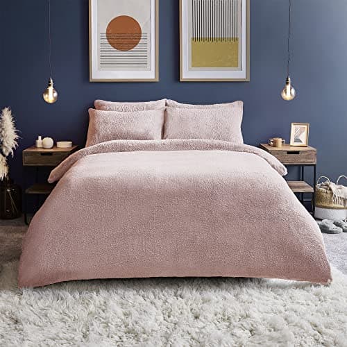 Image of Silentnight Teddy Fleece Duvet Set – Teddy Bear Bedding Fluffy Fleece Duvet Cover and Pillowcase Set Warm Cosy and Super Soft – King Size – 220x230cm – Blush Pink