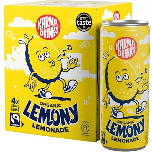 Image of Karma Drinks Lemony Lemonade - 4 x 250ml Cans - Natural Fizzy Soft Drinks, Fairtrade, Organic & Vegan