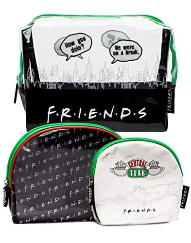 Image of Friends Cosmetic Bags for Girls & Ladies | Teenagers 3 Make-Up Organisers Case | Clear Central Perk Cafe Travel Toiletry Gift Set | TV Show Merchandise