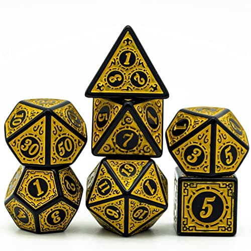 Image of Cusdie 7Pcs/Set DND Dice Set D&D Polyhedral Dice for Dungeons and Dragons TTRPG Role Playing Dice Games RPGs (Yellow with Black Edge)