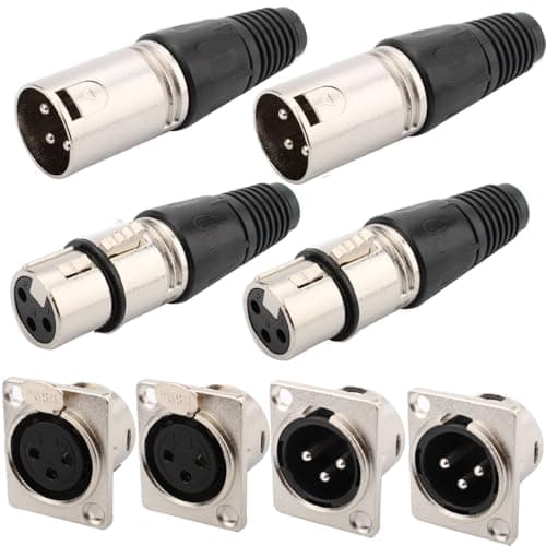 Image of RUNCCI-YUN 2 Pairs 3 Pin XLR Solder Connector,Audio Microphone Connector+ 2 Pairs 3 Pin XLR Male & Female Jack Socket Panel Mount Connector for Mixer, Speaker