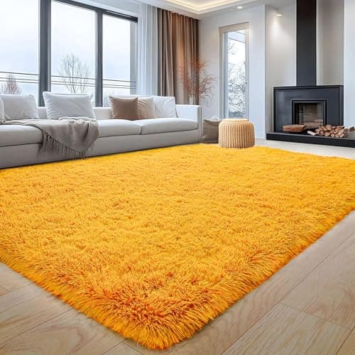Image of Aspire Homeware Rugs Living Room - Large Area Rugs for Bedroom Anti Slip - Super Soft Fluffy Large Shaggy Rug Thick Pile Non Shedding, 80cm x 150 cm, Ochre