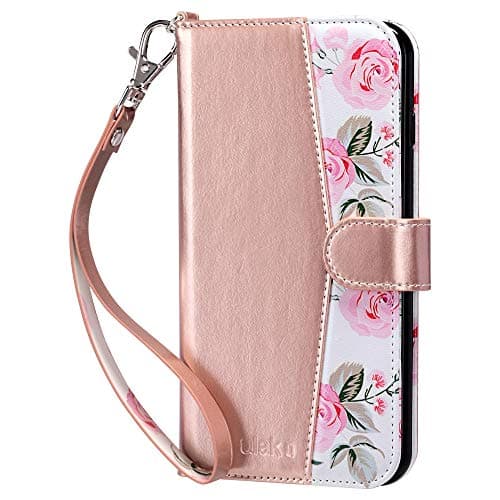 Image of ULAK Compatible iPhone 7 Plus/8 Plus Wallet Case for Women, PU Leather Flip Cover with Card Holder Kickstand Protective Purse Case 5.5 Inch, Rose Gold