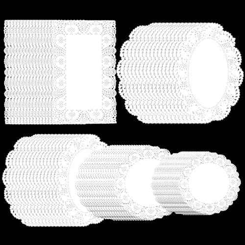 Image of TIESOME 150 Pcs Lace Paper Doilies, White Papers Doilie Assorted Sizes (5 Designs x 30Pcs), Disposable Paper Doilies for Table Settings, Dessert Trays & Buffet Decor