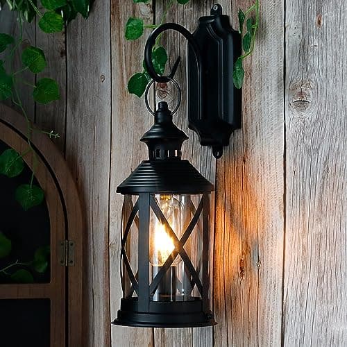 Image of TRIROCKS Outdoor Vintage Battery Powered Hanging Lantern Wall Light Sconce Cordless Metal Bedside Table Lamp with Edison Bulb for Patio Garden Indoor Porch Home Deco (Black)