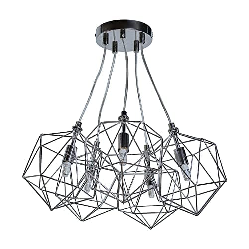 Image of MiniSun | Industrial 5 Way Geometric Chrome Wire Basket Cage Ceiling Pendant Light Fitting | Pendant Lights, Home Décor & Improvement Essential | Mains Wired