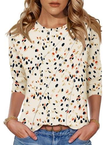 Image of Kistore Womens 3/4 Sleeve Top and Blouses Dressy Casual Crew Neck Spring Tshirts Work Business Casual Summer Tops M