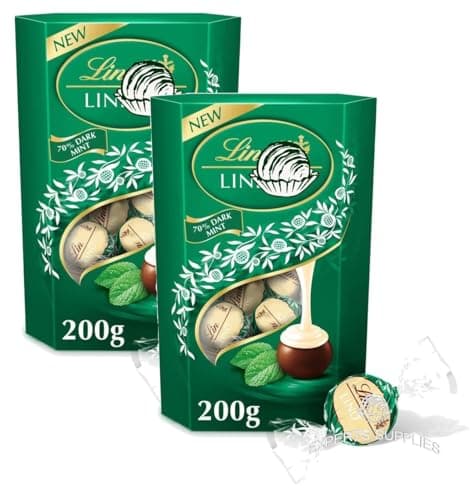 Image of New Lint Dark Mint Chocolate Truffles 200g, Pack of 2, Suitable for Vegetarians Dark Chocolate with Mint filling Perfect for Christmas & New Year By Experts Supplies Ltd