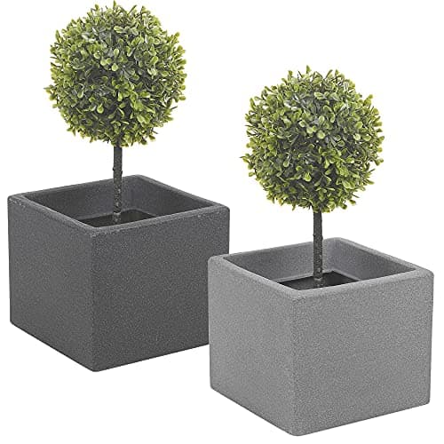 Image of URBNLIVING Stone Effect Flower Planter 20cm Cube Plant Pot Indoor Outdoor (Charcoal)