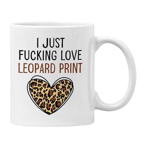 Image of Plumfoolery I Just Love Leopard Print Mug or Coaster, Funny Animal Print Obsessed | Dishwasher Safe Ceramic 11oz Coffee Cup | Handprinted in The UK (White Mug)