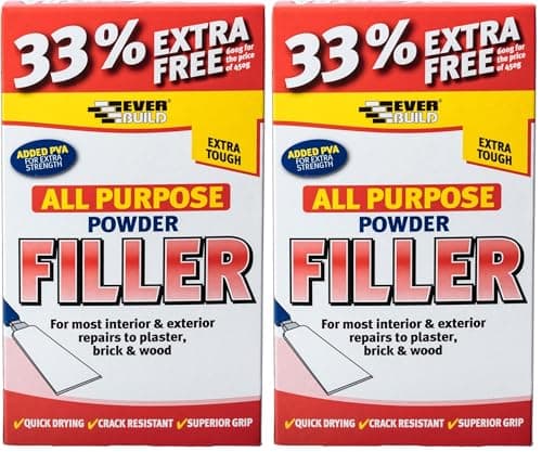 Image of Everbuild All Purpose Powder Filler – Suitable for Interior and Exterior Use – Quick Drying – White – 600g (450g + 300g Free) (Pack of 2)