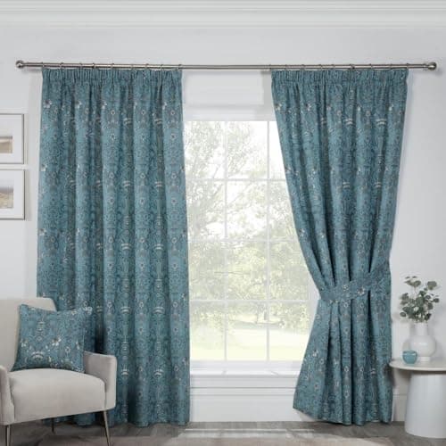 Image of Sundour Kyoto Fully Lined Pencil Pleat Curtains Blue 46x54 Curtain Pair