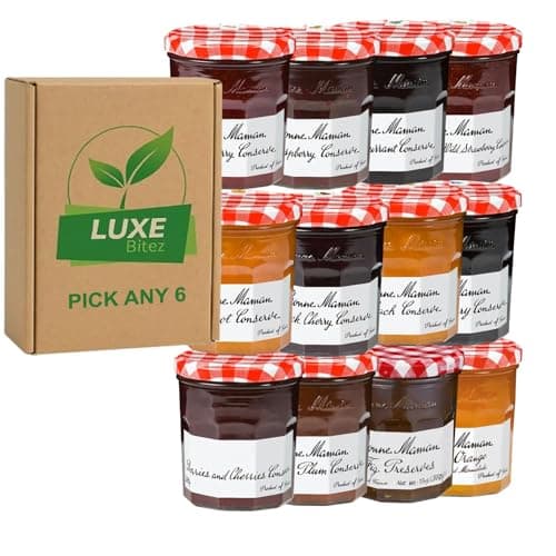 Image of Pick & Mix Bonne Maman 370g Jams – Choose Any 6 – Strawberry, Apricot, Raspberry, Blackcurrant, Peach, Fig, Damson, Blueberry, Cherry & Marmalade – Compatible for Bonne Maman By Luxe Bitez